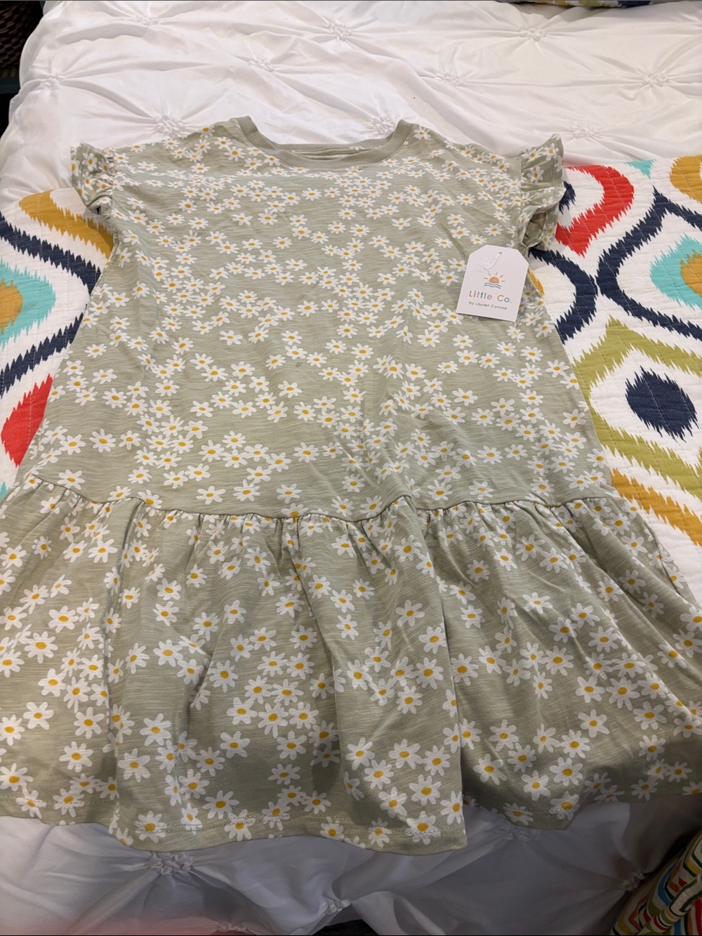 Little Co. Girls' Sage Green Daisy Ruffle Dress